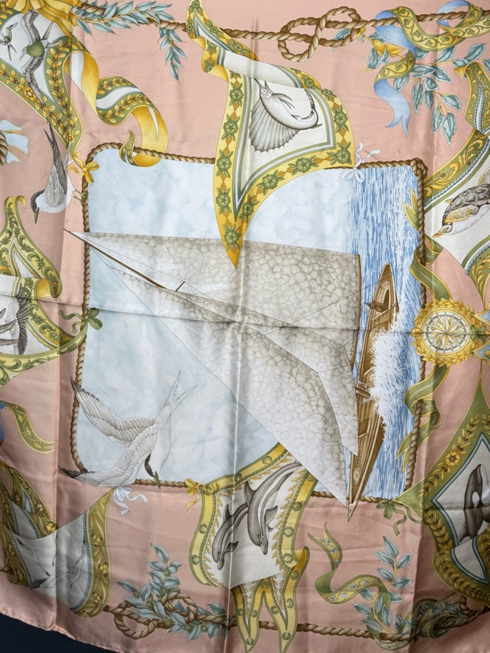 Salvatore Ferragamo Pink, Blue and Gold Nautical Silk Scarf